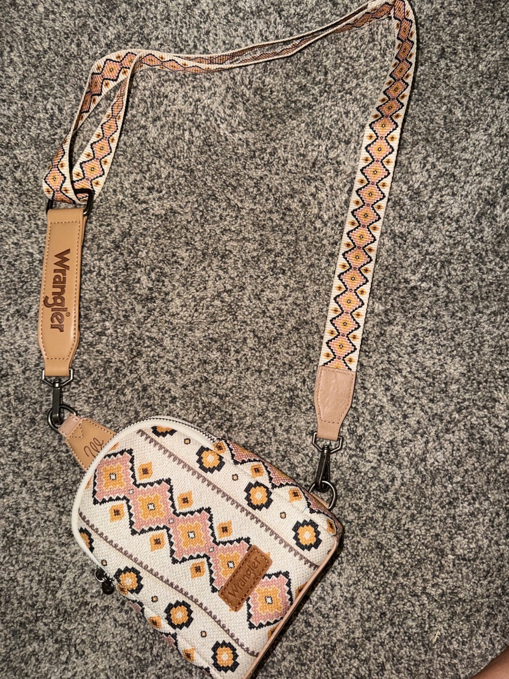 Wrangler Embroidered Crossbody Bag in Cream, Tan and Yellow